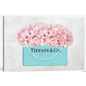 【送料無料+割引クーポン】 米国発のお洒落なブランドオマージュアート Teal Blue Shopper Pearl Handle Pink Hydrangeas Textured ティファニー Tiffany キャンバスアート 絵画