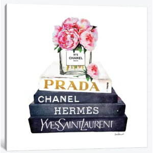 �y���������z �č����̂������ȃu�����h�I�}�[�W���A�[�g Stack Of Fashion Books With Pink Peonies �V���l�� CHANEL �L�����o�X �G�� �C���e���A �͗l�ւ� ���z���j�� �V�z�j��