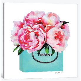 【送料無料+割引クーポン】 米国発のお洒落なブランドオマージュアート Teal Fashion Shopping Bag With Pink Peonies ティファニー Tiffany キャンバス 絵画 インテリア 模様替え