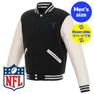 �y���������z NFL���� JH Design �����Y �A�E�^�[ �X�^�W���� �o�[�V�e�B�W���P�b�g �W�����p�[ �A���t�g �J�����C�i�E�p���T�[�Y Carolina Panthers Reversible Faux Leather Sleeves Jacket
