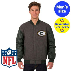 �y���������z NFL���� JH Design �����Y �A�E�^�[ �X�^�W���� �o�[�V�e�B�W���P�b�g �W�����p�[ �A���t�g �O���[���x�C�E�p�b�J�[�Y Green Bay Packers Wool & Leather Reversible Jacket