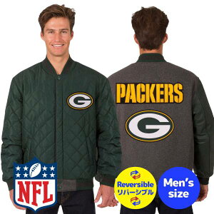 �y���������z NFL���� JH Design �����Y �A�E�^�[ �X�^�W���� �o�[�V�e�B�W���P�b�g �W�����p�[ �A���t�g �O���[���x�C�E�p�b�J�[�Y Green Bay Packers Wool & Leather Reversible Jacket
