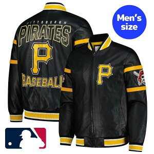 �y���������z MLB���� ���W���[���[�O�I�t�B�V���� �����Y �v�W���� ���U�[�W���P�b�g �A�E�^�[ �W�����p�[ �s�b�c�o�[�O�E�p�C���[�c Pittsburgh Pirates Full-Zip Leather Varsity Jacket