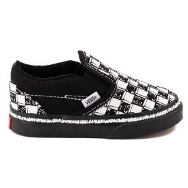 【送料無料+割引クーポン】 Vans バンズ 【ベビー・キッ（10.5-16.0cm）】 Vans Slip On V Sketch Checkerboard Skate Shoe（Black） スニーカー 子供靴 出産祝い