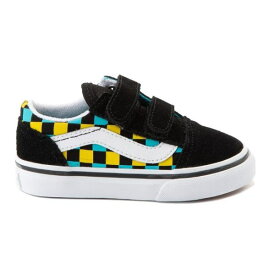 【送料無料+割引クーポン】 Vans バンズ 【ベビー・キッズ】 Vans Old Skool V Checkerboard Glow Skate Shoe（Black/Neon Multicolor） スニーカー 靴