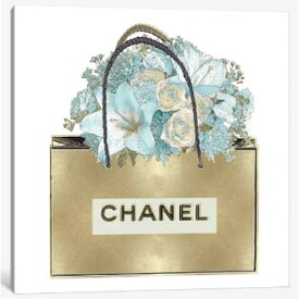 【送料無料+割引クーポン】 米国発のお洒落なブランドオマージュアート Gold Bag With Bouquet シャネル CHANEL キャンバスアート 絵画 インテリア 模様替え 引越し祝い 新築祝い 待合室 会議室