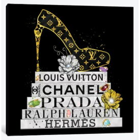 【送料無料+割引クーポン】 米国発のお洒落なブランドオマージュアート Bejeweled Fashion Book Stack And Lv High Heel ヴィトン Louis Vuitton キャンバスアート 絵画 インテリア