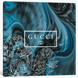 �y���������z �č����̂������ȃu�����h�I�}�[�W���A�[�g Blue Black Marble Abstract Fashion Art With Flowers Gucci �O�b�` GUCCI �L�����o�X �G�� �C���e���A