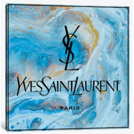 【送料無料+割引クーポン】 米国発のお洒落なブランドオマージュアート Yves Saint Laurent Blue Abstract Ysl Black Letters サンローラン キャンバス 絵画 インテリア 模様替え 引越し祝い