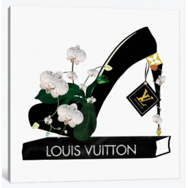 【送料無料+割引クーポン】 米国発のお洒落なブランドオマージュアート Touch Of Peach Orchids & High Heels On Fashion Book ヴィトン Louis Vuitton キャンバス 絵画