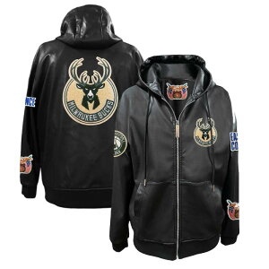 �y���������z NBA �����Y �p�[�J�[ �t�[�f�B�[ �����g�b�v�X �W�b�v�A�b�v�p�[�J�[ �W�F�t�E�n�~���g�� Jeff Hamilton �~���E�H�[�L�[�E�o�b�N�X Milwaukee Bucks Vegan Leather Full-Zip Hoodie