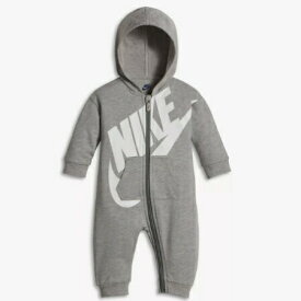 【ニコニコ割引対象】【送料無料】 nike ナイキ 【激レア】 男の子用グレーヘザーNIKEビッグロゴフード付きロンパース ジャンプスーツ ワンピース カバーオール パーカー 出産祝い 【楽ギフ_包装選択】