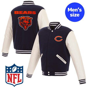 �y���������z NFL���� JH Design �����Y �A�E�^�[ �X�^�W���� �o�[�V�e�B�W���P�b�g �A���t�g �V�J�S�E�x�A�[�Y Chicago Bears Reversible Faux Leather Sleeves Varsity Jacket
