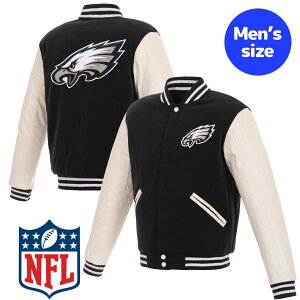 �y���������z NFL���� JH Design �����Y �A�E�^�[ �X�^�W���� �o�[�V�e�B�W���P�b�g �A���t�g �t�B���f���t�B�A�E�C�[�O���X Philadelphia Eagles Reversible Faux Leather Sleeves Varsity Jacket