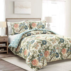 �y���������z ���{�����׃u�����h Lush Decor ���b�V���E�f�R�[�� Sydney Floral Leaf �|���z�c�J�o�[�Z�b�g�iGreen & Blue�j �z�c�J�o�[ �ӂƂ�J�o�[ ���J�o�[ �͗l�ւ�