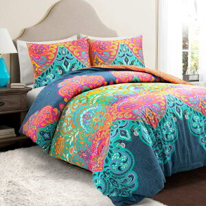 �y���������z ���{�����׃u�����h Lush Decor ���b�V���E�f�R�[�� Boho Chic �|���z�c�J�o�[�Z�b�g�iTurquoise & Navy�j �z�c�J�o�[ �ӂƂ�J�o�[ ���J�o�[ �͗l�ւ� �Q��