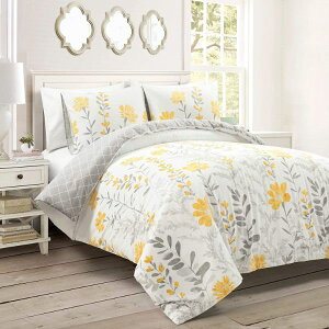 �y���������z ���{�����׃u�����h Lush Decor ���b�V���E�f�R�[�� Aprile �|���z�c�J�o�[�Z�b�g�iYellow & Gray�j �z�c�J�o�[ �ӂƂ�J�o�[ ���J�o�[ �͗l�ւ� �Q��