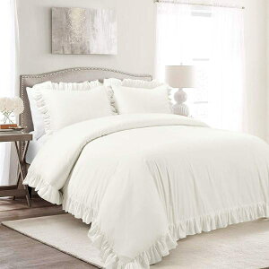 �y���������z ���{�����׃u�����h Lush Decor ���b�V���E�f�R�[�� Reyna 3-Piece Ruffled �|���z�c�J�o�[�Z�b�g�iWhite�j �z�c�J�o�[ �ӂƂ�J�o�[ ���J�o�[ �͗l�ւ� �Q��