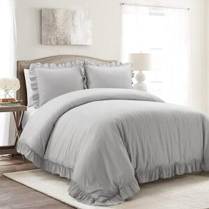�y���������z ���{�����׃u�����h Lush Decor ���b�V���E�f�R�[�� Reyna 3-Piece Ruffled �|���z�c�J�o�[�Z�b�g�iLight Gray�j �z�c�J�o�[ �ӂƂ�J�o�[ ���J�o�[ �͗l�ւ�