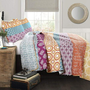 �y���������z ���{�����׃u�����h Lush Decor ���b�V���E�f�R�[�� Bohemian Striped ���o�[�V�u���x�b�h�J�o�[�Z�b�g�iFuchsia & Orange�j �x�b�h�X�v���b�h �x�b�g�J�o�[