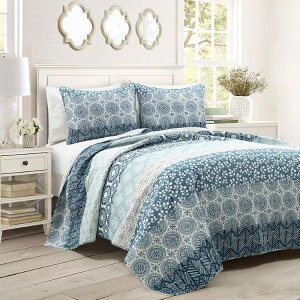 �y���������z ���{�����׃u�����h Lush Decor ���b�V���E�f�R�[�� Bohemian Striped ���o�[�V�u���x�b�h�J�o�[�Z�b�g�iNavy & Blue�j �x�b�h�X�v���b�h �x�b�g�J�o�[ �z�c�J�o�[