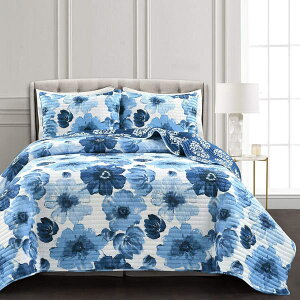 �y���������z ���{�����׃u�����h Lush Decor ���b�V���E�f�R�[�� Leah Floral ���o�[�V�u���x�b�h�J�o�[�Z�b�g�iNavy & White�j �x�b�h�X�v���b�h �x�b�g�J�o�[ �z�c�J�o�[