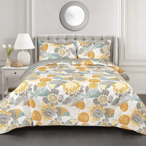 �y���������z ���{�����׃u�����h Lush Decor ���b�V���E�f�R�[�� Layla ���o�[�V�u���x�b�h�J�o�[�Z�b�g�iYellow & Gray�j �x�b�h�X�v���b�h �x�b�g�J�o�[ �z�c�J�o�[ �͗l�ւ�