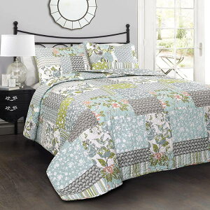 �y���������z ���{�����׃u�����h Lush Decor ���b�V���E�f�R�[�� Patchwork Floral Country Farmhouse ���o�[�V�u���x�b�h�J�o�[�Z�b�g�iBlue?�j �x�b�h�X�v���b�h