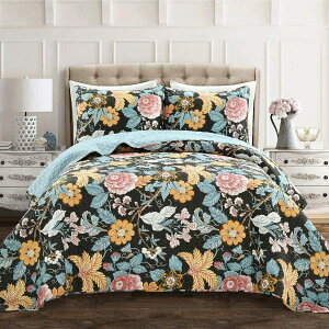 �y���������z ���{�����׃u�����h Lush Decor ���b�V���E�f�R�[�� Sydney Floral Leaf ���o�[�V�u���x�b�h�J�o�[�Z�b�g�iBlack & Blue�j �x�b�h�X�v���b�h �x�b�g�J�o�[