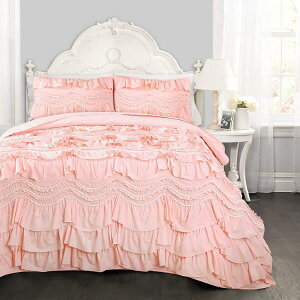 �y���������z ���{�����׃u�����h Lush Decor ���b�V���E�f�R�[�� Kemmy Quilt-Ruffled Textured ���o�[�V�u���x�b�h�J�o�[�Z�b�g�iPeach/Blush�j �x�b�h�X�v���b�h