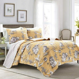 【送料無料+割引クーポン】 日本未入荷ブランド Lush Decor ラッシュ・デコール French Country Toile リバーシブルベッドカバーセット（Yellow & Gray） ベッドスプレッド ベットカバー