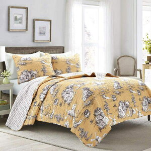 �y���������z ���{�����׃u�����h Lush Decor ���b�V���E�f�R�[�� French Country Toile ���o�[�V�u���x�b�h�J�o�[�Z�b�g�iYellow & Gray�j �x�b�h�X�v���b�h �x�b�g�J�o�[