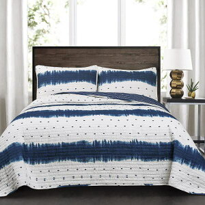 �y���������z ���{�����׃u�����h Lush Decor ���b�V���E�f�R�[�� Jane Shibori Polka Dot Stripe ���o�[�V�u���x�b�h�J�o�[�Z�b�g�iNavy�j �x�b�h�X�v���b�h �x�b�g�J�o�[