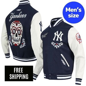 �y���������z Pro Standard �v���X�^���_�[�h MLB ���W���[���[�O �����Y �X�^�W���� �A�E�^�[ �o�[�V�e�B�W���P�b�g �W���b�W �\�g �j���[���[�N�E�����L�[�X NEW YORK YANKEES SUGAR SKULL RIB WOOL VARSITY 