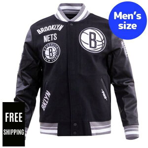 �y���������z Pro Standard �v���X�^���_�[�h NBA �����Y �A�E�^�[ �W���P�b�g �o�[�V�e�B�W���P�b�g �X�^�W���� �u���b�N�����E�l�b�c BROOKLYN NETS RETRO CLASSIC VARSITY JACKET