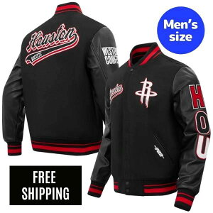 �y���������z Pro Standard �v���X�^���_�[�h NBA �����Y �A�E�^�[ �o�[�V�e�B�W���P�b�g �X�^�W���� �W�����p�[ �q���[�X�g���E���P�b�c HOUSTON ROCKETS SCRIPT TAIL RIB WOOL VARSITY JACKET