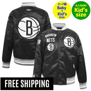 �y���������z NBA �L�b�Y�p�A�E�^�[ �q���p�X�^�W���� ���[�X�T�C�Y�W���P�b�g �o�[�V�e�B�W���P�b�g �v���X�^���_�[�h Pro Standard �u���b�N�����E�l�b�c BROOKLYN NETS RETRO CLASSIC BOYS RIB SATIN JACKET