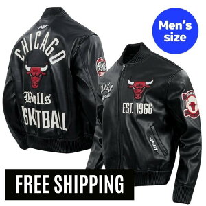 Pro Standard �v���X�^���_�[�h NBA ���K�i �����Y ���U�[�W���P�b�g �v�W���� �X�^�W���� �A�E�^�[ �W�����p�[ �V�J�S�E�u���Y CHICAGO BULLS MODERN ORIGINALS MEN'S LEATHER VARSITY JACKET �y���������z