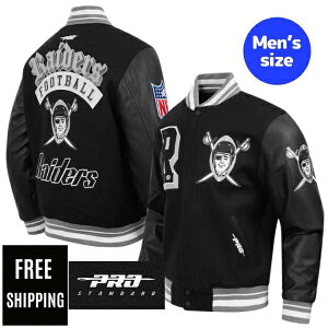 �y���������z NFL ���K�i �����Y �A�E�^�[ �X�^�W���� �W���P�b�g �W�����p�[ �v���X�^���_�[�h Pro Standard ���X�x�K�X�E���C�_�[�X LAS VEGAS RAIDERS BEST OF MEN'S RIB WOOL VARSITY JACKET