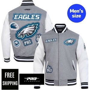 �y���������z NFL ���K�i �����Y �A�E�^�[ �X�^�W���� �W���P�b�g �t�B���f���t�B�A�E�C�[�O���X PHILADELPHIA EAGLES DIY PICK STITCH MEN'S RIB WOOL VARSITY JACKET �v���X�^���_�[�h Pro Standard