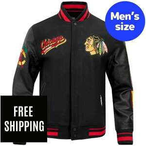 Pro Standard �v���X�^���_�[�h NHL �����Y �A�E�^�[ �o�[�V�e�B�W���P�b�g �X�^�W���� �W�����p�[ �V�J�S�E�u���b�N�z�[�N�X CHICAGO BLACKHAWKS SCRIPT TAIL VARSITY JACKET