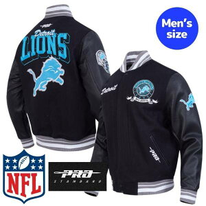 �y���������z NFL���� ���K�i �����Y �A�E�^�[ �X�^�W���� �o�[�V�e�B�W���P�b�g �v���X�^���_�[�h Pro Standard �f�g���C�g�E���C�I���Y DETROIT LIONS TEAM BADGE RIB WOOL VARSITY JACKET