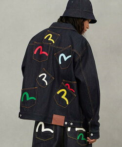 �yLHP�zEVISU/�G���B�X/Seagull Print and Multi-Pocket Relax Fit Denim Jacket