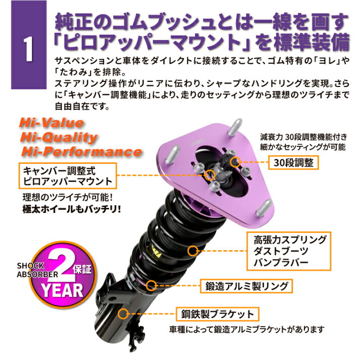 楽天市場】30 プリウス 即納 2年保証 ARROWZ 車高調 ZVW30 全長調整式 