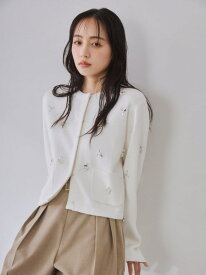 【ウォッシャブル】ビジューニットジャケット FRAY I.D フレイ アイディー ジャケット・アウター ノーカラージャケット ホワイト ブラック【送料無料】[Rakuten Fashion]