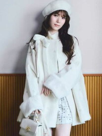 【WEB限定】ファー付きリボンブローチコート SNIDEL スナイデル ジャケット・アウター チェスターコート ピンク ブラック【送料無料】[Rakuten Fashion]