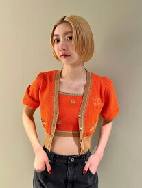 【LILY BROWN*MARY QUANT】バイカラーパフニットカーディガン LILY BROWN リリーブラウン トップス カーディガン ホワイト ブラック オレンジ【送料無料】[Rakuten Fashion]