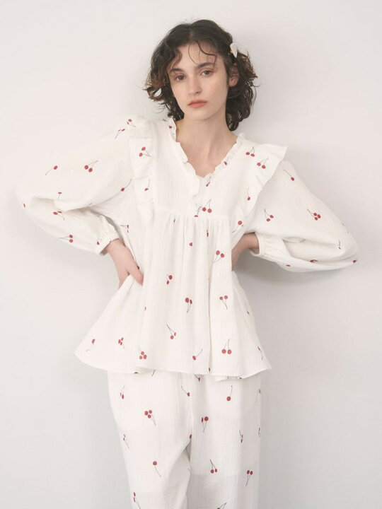 楽天市場】【SALE／30%OFF】ダブルガーゼ チェリープリントフリル 