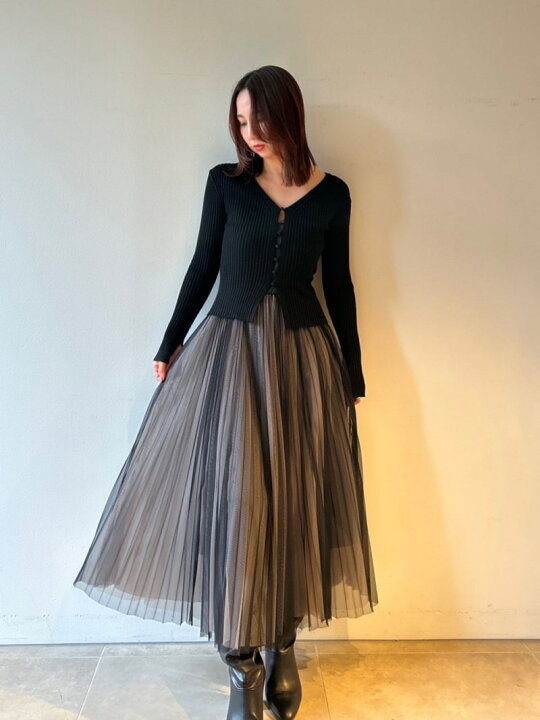 楽天市場】【SALE／50%OFF】チュールプリーツスカートコンビリブニット  