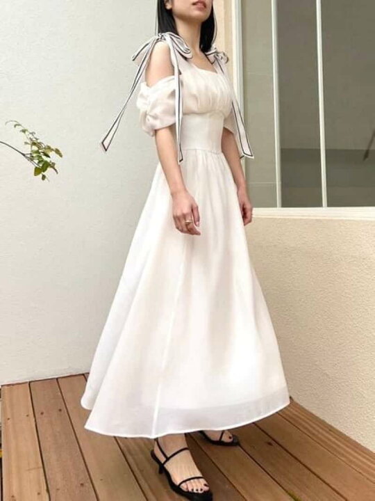 楽天市場】【SALE／40%OFF】リボンショルダーウエストリブワンピース  